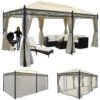 Pergola Calpe, Garten Pavillon, Stabiles 7cm-Gestell 5x3m ~ Creme Mit Seitenwand + Moskitonetz -Outsunny Geschäft 1975527001 prod 001