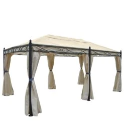 Pergola Calpe, Garten Pavillon, Stabiles 7cm-Gestell 5x3m ~ Creme Mit Seitenwand + Moskitonetz -Outsunny Geschäft 1975527001 prod 003
