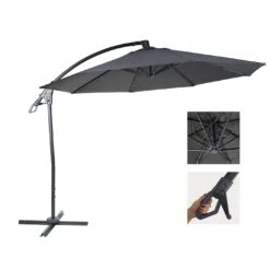 Deluxe Ampelschirm MCW-D14, Sonnenschirm, Rund Ø 3m Polyester Alu/Stahl 14kg ~ Anthrazit Ohne Ständer