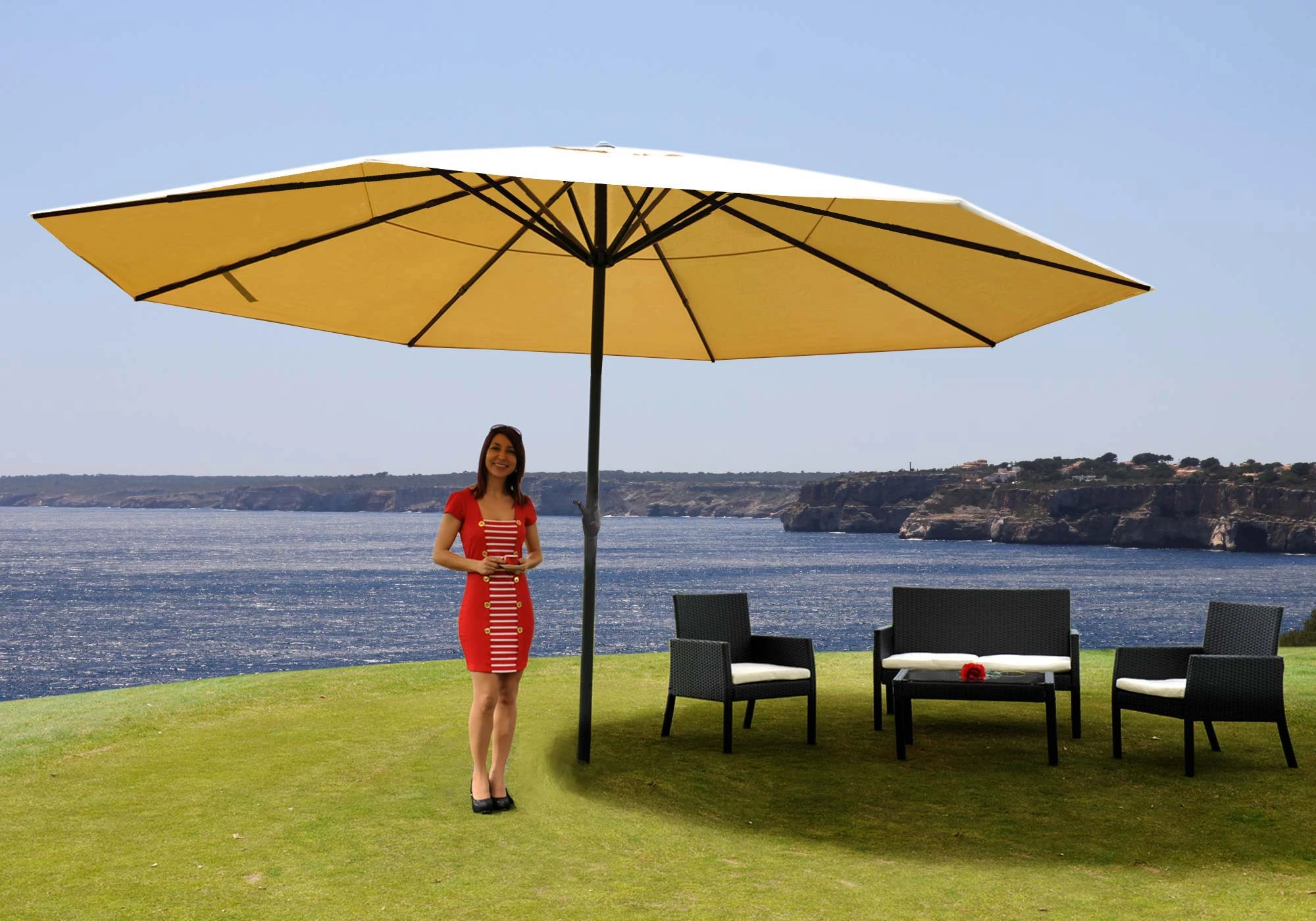 Sonnenschirm Carpi Pro, Gastronomie Marktschirm Ohne Volant Ø 5m Polyester/Alu 28kg ~ Creme Ohne Ständer 3 Sonnenschirm Carpi Pro, Gastronomie Marktschirm Ohne Volant Ø 5m Polyester/Alu 28kg ~ Creme Ohne Ständer