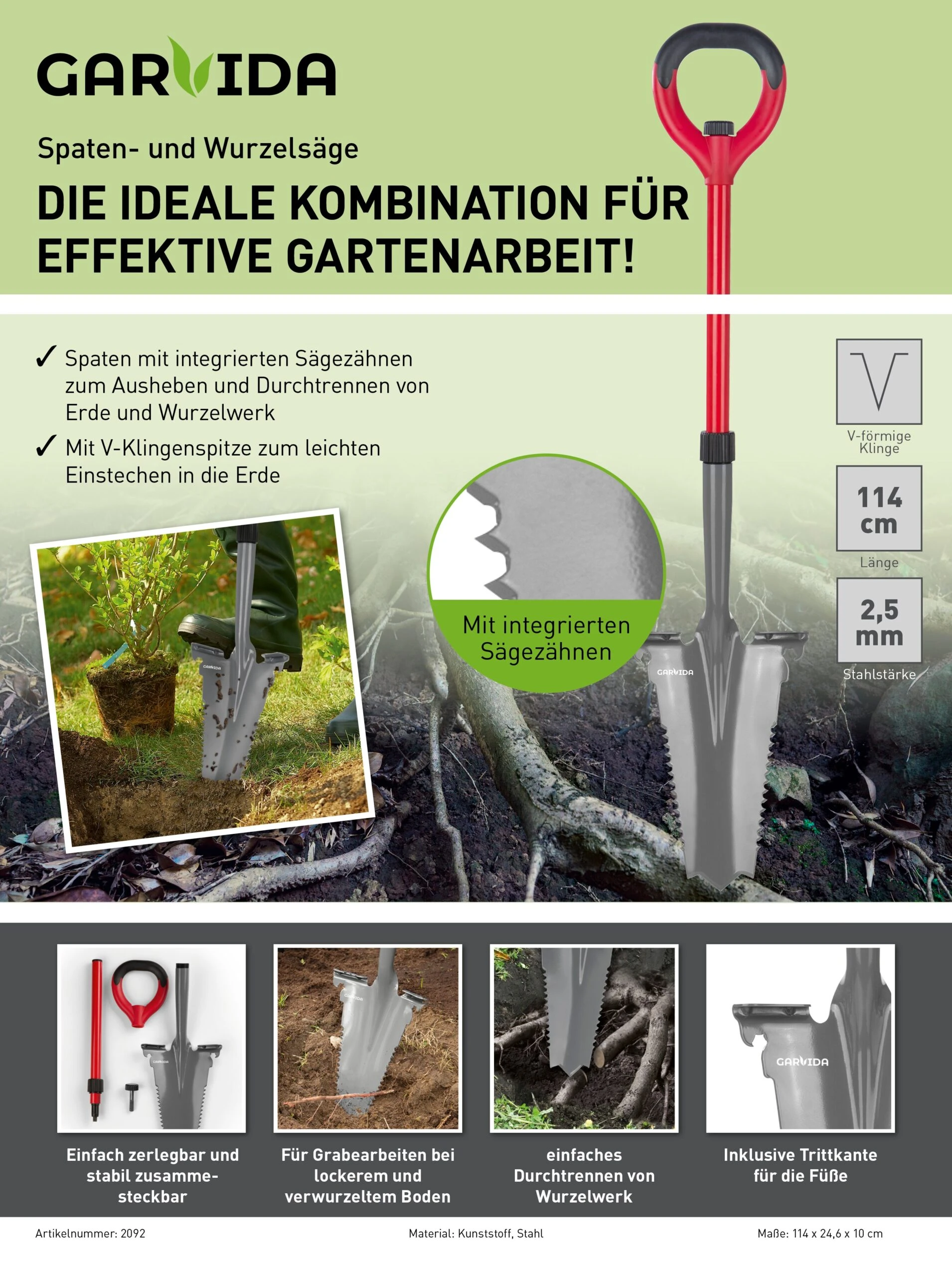 GARVIDA Spaten- & Wurzelsäge 114cm Abnehmb. Griff 7 GARVIDA Spaten- & Wurzelsäge 114cm Abnehmb. Griff – Bild 5