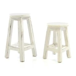 VCM Hocker Weiß Im Vintage-Look Massiv Holz Schemel Blumentisch 50 Cm -Outsunny Geschäft 8600043100 915478 prod 006