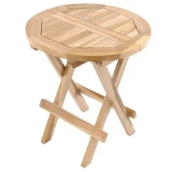 VCM Beistelltisch Blumen Hocker Tisch Klappbar Teakholz Unbehandelt Ø40