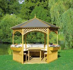 Promadino Pavillon "Palma" Mit Dach Aus Dachpappe + Möbeln