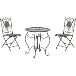 CLP Garten-Sitzgruppe Aldeano Aus Eisen I Pflegeleichtes Gartenmöbel-Set: 2 X Klappstuhl Und 1 X Tisch