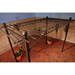 CLP Eisen-Pergola Ulpgar 01 A I Begrünbares Terassendach Im Landhausstil I Rankpavillon Für Kletterpflanzen I Rankgestell Mit Verzierungen -Outsunny Geschäft 8600246500 1314645 prod 003