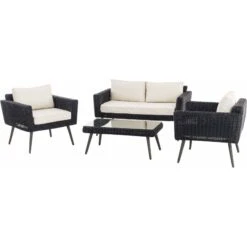 CLP Polyrattan Loungeset KIRUNA I Schwarz I Gartenlounge Rundrattan I Sofa & 2x Sessel & Glastisch I 5mm Rattandicke -Outsunny Geschäft 8600246500 304432 prod 003
