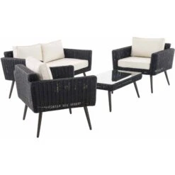 CLP Polyrattan Loungeset KIRUNA I Schwarz I Gartenlounge Rundrattan I Sofa & 2x Sessel & Glastisch I 5mm Rattandicke -Outsunny Geschäft 8600246500 304432 prod 004