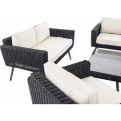 CLP Polyrattan Loungeset KIRUNA I Schwarz I Gartenlounge Rundrattan I Sofa & 2x Sessel & Glastisch I 5mm Rattandicke -Outsunny Geschäft 8600246500 304432 prod 006
