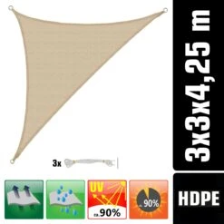 UV Sonnensegel 3x3x4,2 HDPE Dreieck Rechtwinklig Sonnenschutz Garten Beige