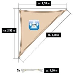 UV Sonnensegel 2,5x2,5x3,5 HDPE Dreieck Rechtwinklig Sonnenschutz Garten Beige -Outsunny Geschäft 8600295800 11793 prod 003