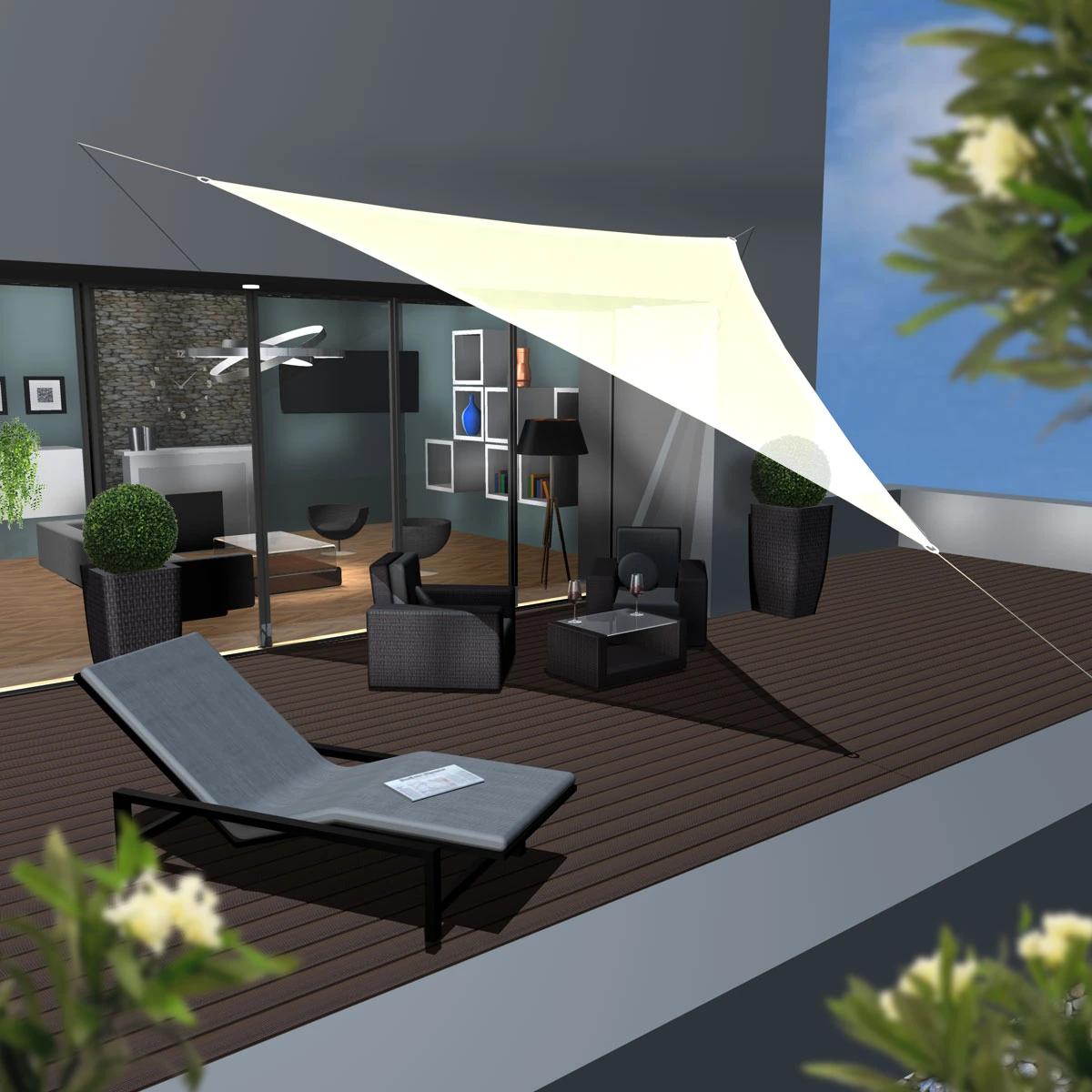 UV Sonnensegel 5x5x5 HDPE Dreieck Sonnenschutz Überdachung Balkon Garten Beige 4 UV Sonnensegel 5x5x5 HDPE Dreieck Sonnenschutz Überdachung Balkon Garten Beige – Bild 2