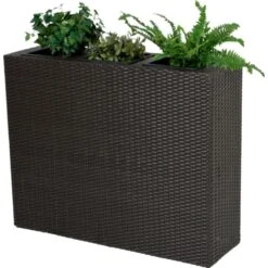 Rattan Raumtrenner Mit 3 Pflanztöpfen Pflanzschale Blumentopf Braun Übertopf -Outsunny Geschäft 8600296500 15623 prod 002