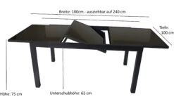 DEGAMO Ausziehtisch TORINO 180/240x100cm, Aluminium + Glas Schwarz -Outsunny Geschäft 8600319700 59518893 prod 003