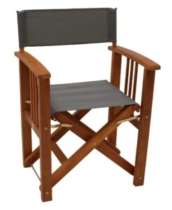 DEGAMO XL Regiesessel CALIFORNIA, Eukalyptusholz, Bezug Grau, Extra Stabil