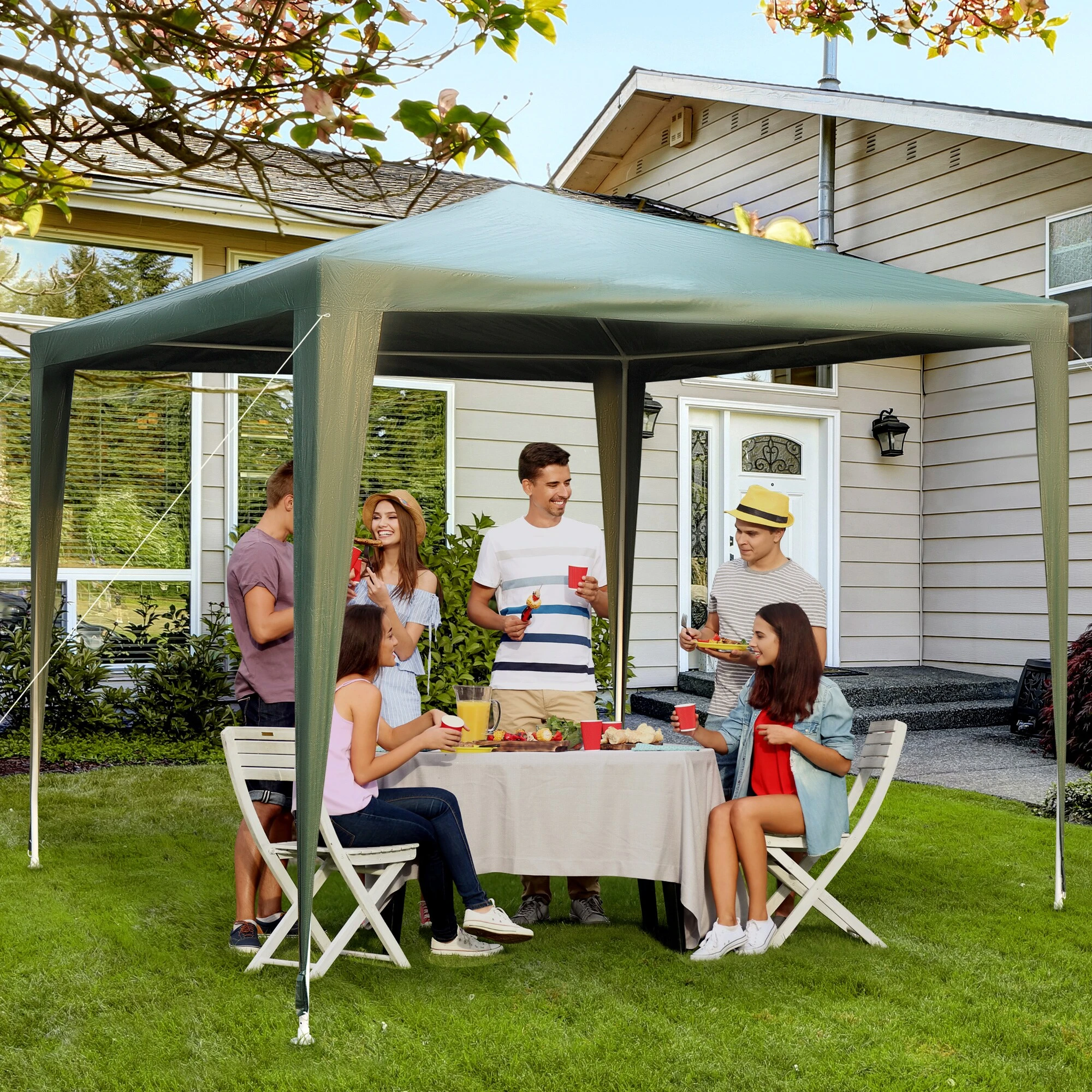 Outsunny Gartenpavillon Mit Klicksystem Dunkelgrün 270 X 270 X 245 Cm (LxBxH) | Gartenzelt Partyzelt Bierzelt Festzelt Pavillon 5 Outsunny Gartenpavillon Mit Klicksystem Dunkelgrün 270 X 270 X 245 Cm (LxBxH) | Gartenzelt Partyzelt Bierzelt Festzelt Pavillon – Bild 4