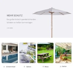Outsunny Sonnenschirm Dreifach Höhenverstellbar Weiß 300 X 250 Cm (ØxH) | Holzschirm Gartenschirm Balkonschirm Schirme -Outsunny Geschäft 8600336600 01 0244 prod 006