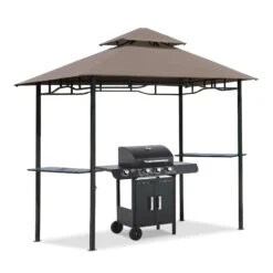Outsunny Grillpavillon Mit Doppeldach Kaffeebraun, Schwarz 245 X 150 X 255 Cm (LxBxH) | Gartenpavillon Partyzelt Balkonpavillon Bierzelt -Outsunny Geschäft 8600336600 01 0272 prod 004