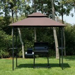 Outsunny Grillpavillon Mit Doppeldach Kaffeebraun, Schwarz 245 X 150 X 255 Cm (LxBxH) | Gartenpavillon Partyzelt Balkonpavillon Bierzelt -Outsunny Geschäft 8600336600 01 0272 prod 005