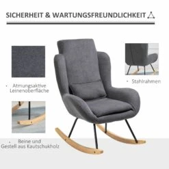 HOMCOM Schaukelstuhl Mit Gebogener Rückenlehne Dunkelgrau, Schwarz, Holzfarbe 75 X 95 X 110 Cm (BxTxH) | Schaukelstuhl Relaxstuhl Schwingsessel Wohnzimmmer -Outsunny Geschäft 8600336600 833 923CG prod 006