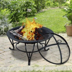 Outsunny Feuerkorb Für Holz Und Holzkohle Schwarz 56 X 45 Cm (ØxH) | Feuerschale Mit Funkenschutz Feuerstelle Schale -Outsunny Geschäft 8600336600 842 024 prod 004