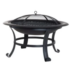 Outsunny Feuerkorb Mit Funkenschutz Schwarz 74 X 48 Cm (ØxH) | Feuerschale Grillrost Feuerstelle Holzkohlegrill