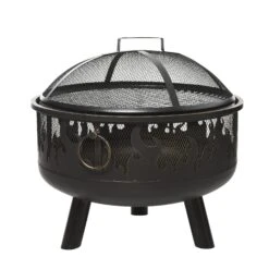 Outsunny Feuerschale Mit Grillrost Schwarz Ø61,5 X 52H Cm | Feuerstelle Feuerkorb Grillrost Grillaufsatz