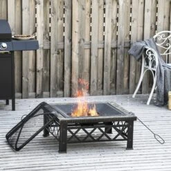 Outsunny 3-in-1 Feuerschale Mit Grillrost Schwarz 76 X 76 X 47 Cm (BxTxH) | Feuerschale Mit Funkenschutz Feuerstelle Schale -Outsunny Geschäft 8600336600 842 170 prod 004