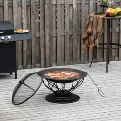 Outsunny 2-in-1 Feuerschale Mit Grillrost Schwarz 75 X 55 Cm (ØxH) | Feuerstelle Feuerkorb Holzkohlegrill Grillaufsatz -Outsunny Geschäft 8600336600 842 175 prod 004