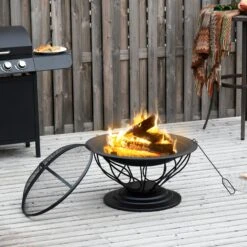 Outsunny 2-in-1 Feuerschale Mit Grillrost Schwarz 75 X 55 Cm (ØxH) | Feuerstelle Feuerkorb Holzkohlegrill Grillaufsatz -Outsunny Geschäft 8600336600 842 175 prod 006