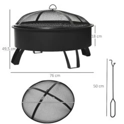 Outsunny 2-in-1 Feuerschale Mit Grillrost Schwarz 76 X 49,5 Cm (ØxH) | Feuerstelle Feuerkorb Holzkohlegrill Grillaufsatz -Outsunny Geschäft 8600336600 842 177 prod 005