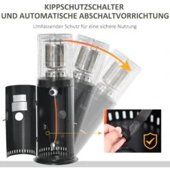 Outsunny Heizstrahler Gas Terrassenheizer Im Eleganten Design, Geeignet Für Den Einsatz Im Freien Schwarz 55,6 X 55,6 X 143 Cm ( BxTxH) | Terrassenheizer Terrassenstrahler Balkonheizer -Outsunny Geschäft 8600336600 842 187 prod 005