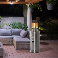 Outsunny Heizstrahler Elegantes Design, Hergestellt Aus Edelstahl, 10 KW Leistung Silber 55,6 X 55,6 X 143 Cm ( BxTxH) | Terrassenheizer Terrassenstrahler Balkonheizer -Outsunny Geschäft 8600336600 842 188V01 prod 003