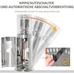 Outsunny Heizstrahler Elegantes Design, Hergestellt Aus Edelstahl, 10 KW Leistung Silber 55,6 X 55,6 X 143 Cm ( BxTxH) | Terrassenheizer Terrassenstrahler Balkonheizer -Outsunny Geschäft 8600336600 842 188V01 prod 005