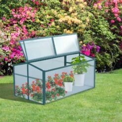 Outsunny Frühbeetkasten Mit Verstellbarem Dach Trasparent, Grün 130 X 70 X 61 Cm (LxBxH) | Alu Frühbeet Gewächshaus Treibhaus Pflanzenhaus -Outsunny Geschäft 8600336600 845 084 prod 004