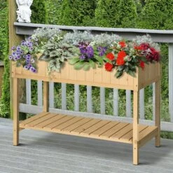 Outsunny Pflanztisch Mit 6 Fächer Natur 120 X 60 X 22 Cm (LxBxH) | Hochbeet Anzuchttisch Mit Abfluss & Ablage Garten -Outsunny Geschäft 8600336600 845 238 prod 003