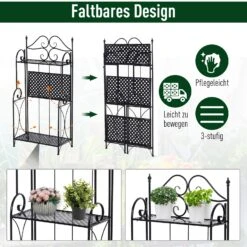 Outsunny Gartenregal Mit 3 Ablagen Schwarz 56 X 30 X 114 Cm (LxBxH) | Standregal Metallregal Aufbewahrungsregal Pflanzregal -Outsunny Geschäft 8600336600 845 268 prod 005