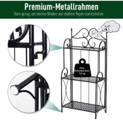 Outsunny Gartenregal Mit 3 Ablagen Schwarz 56 X 30 X 114 Cm (LxBxH) | Standregal Metallregal Aufbewahrungsregal Pflanzregal -Outsunny Geschäft 8600336600 845 268 prod 006