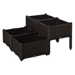 Outsunny 4-teiliges Hochbeet In Rattan-Optik Dunkelbraun 80 X 80 X 44 Cm (BxTxH) | Kräuterbeet Pflanzkasten Blumenkasten Pflanzenkübel