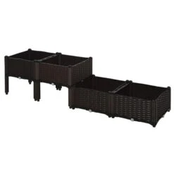 Alternative view of Outsunny 4-teiliges Hochbeet In Rattan-Optik Dunkelbraun 80 X 80 X 44 Cm (BxTxH) | Kräuterbeet Pflanzkasten Blumenkasten Pflanzenkübel