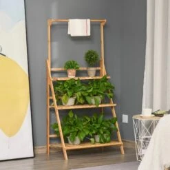 Outsunny Pflanzentreppe Mit 3 Stufen Natur 70 X 40 X 103-143 Cm (BxTxH) | Blumenregal Blumenbank Blumentreppe Blumenständer -Outsunny Geschäft 8600336600 845 434 prod 004