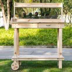 Outsunny Gärtnertisch Mit Waschbecken Und Rollen 92 X 45 X 119 Cm (BxTxH) | Pflanztisch Blumentisch Gartentisch Arbeitstisch -Outsunny Geschäft 8600336600 845 460ND prod 004
