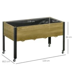 Outsunny Hochbeet Mit Rädern Braun 120L X 60,5B X 66H Cm | Pflanztisch Hochbeet Pflanzkasten Mit Rollen Blumenkasten -Outsunny Geschäft 8600336600 845 630V01 prod 005