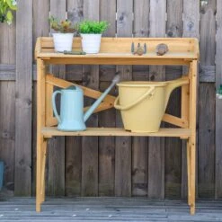 Outsunny Pflanztisch Mit Schutzkante Braun 80 X 40 X 84 Cm | Ablagefläche Gärtnertisch Garten Holz Hellbraun -Outsunny Geschäft 8600336600 845 669 prod 004