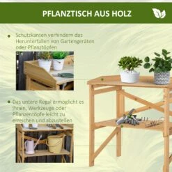 Outsunny Pflanztisch Mit Schutzkante Braun 80 X 40 X 84 Cm | Ablagefläche Gärtnertisch Garten Holz Hellbraun -Outsunny Geschäft 8600336600 845 669 prod 006
