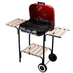 Outsunny Grillwagen Mit 3 Ablagen Schwarz, Rot 98 X 49 X 81 Cm (LxBxH) | Kohlegrill BBQ Grillwagen Holzkohlegrill Gartengrill