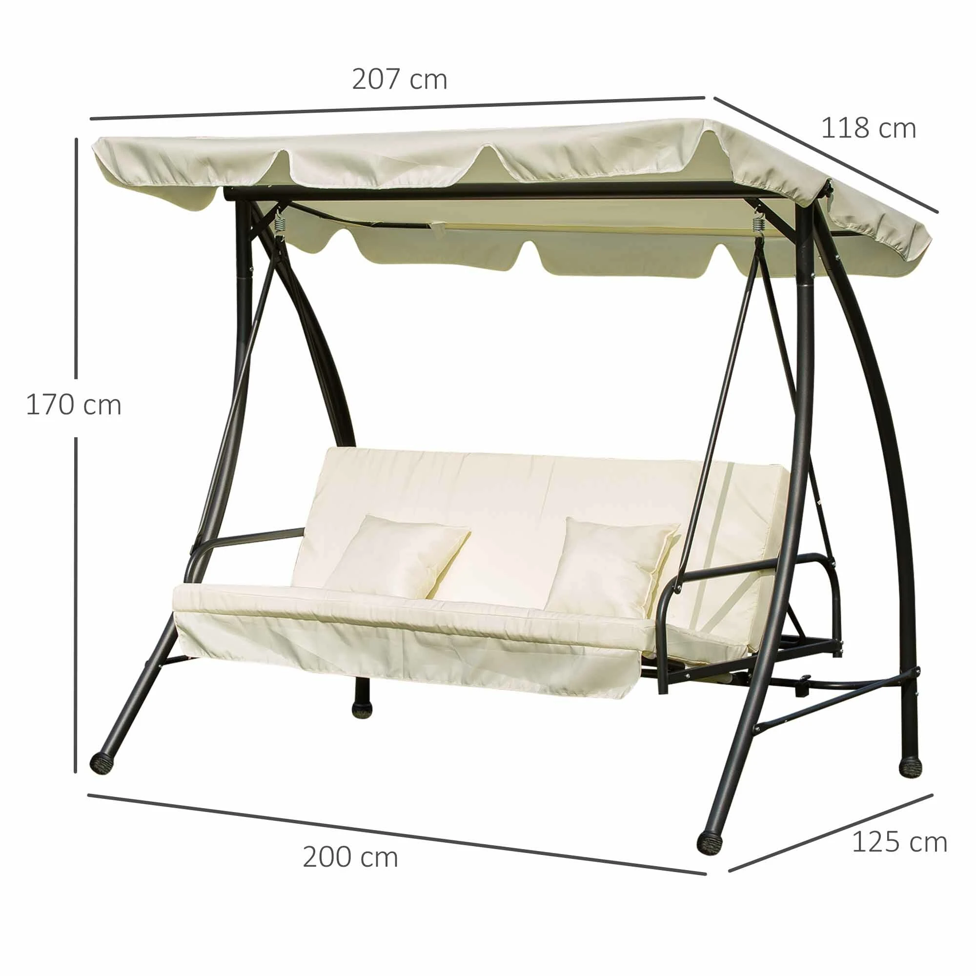 Outsunny Hollywoodschaukel Mit Liegefunktion 200 X 125 X 170 Cm (LxBxH) | Gartenschaukel Schaukelbank Liegefunktion 3er Sitz 7 Outsunny Hollywoodschaukel Mit Liegefunktion 200 X 125 X 170 Cm (LxBxH) | Gartenschaukel Schaukelbank Liegefunktion 3er Sitz – Bild 5