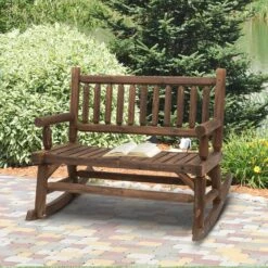 Outsunny Schaukelbank Mit Armlehne Dunkelbraun 112 X 67 X 93 Cm (BxTxH) | Gartenbank Sitzbank Parkbank Holzbank Bank -Outsunny Geschäft 8600336600 84A 133 prod 003