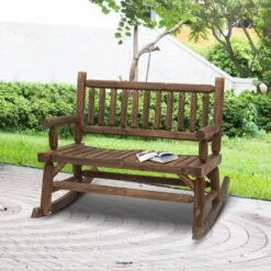 Outsunny Schaukelbank Mit Armlehne Dunkelbraun 112 X 67 X 93 Cm (BxTxH) | Gartenbank Sitzbank Parkbank Holzbank Bank -Outsunny Geschäft 8600336600 84A 133 prod 004