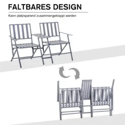 Outsunny Doppel-Gartenstuhl Mit Tisch Klappbar Grau 141 X 60 X 87,5 Cm | Balkonstuhl Gartenstuhl Doppelstuhl Stuhl Klappbar -Outsunny Geschäft 8600336600 84B 600 prod 005